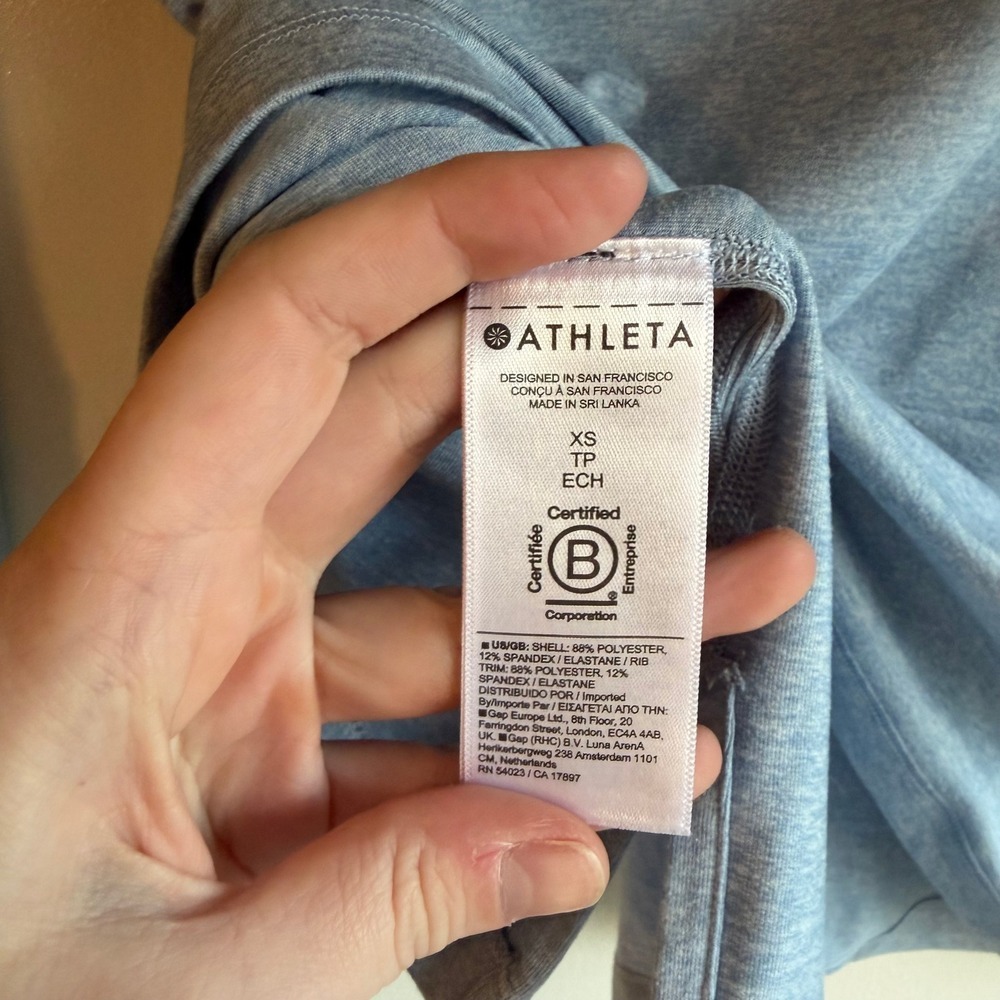Athleta Uptempo Hoodie Sweatshirt Light Blue Long Sleeve Thumbholes XS TP - Picture 6 of 10